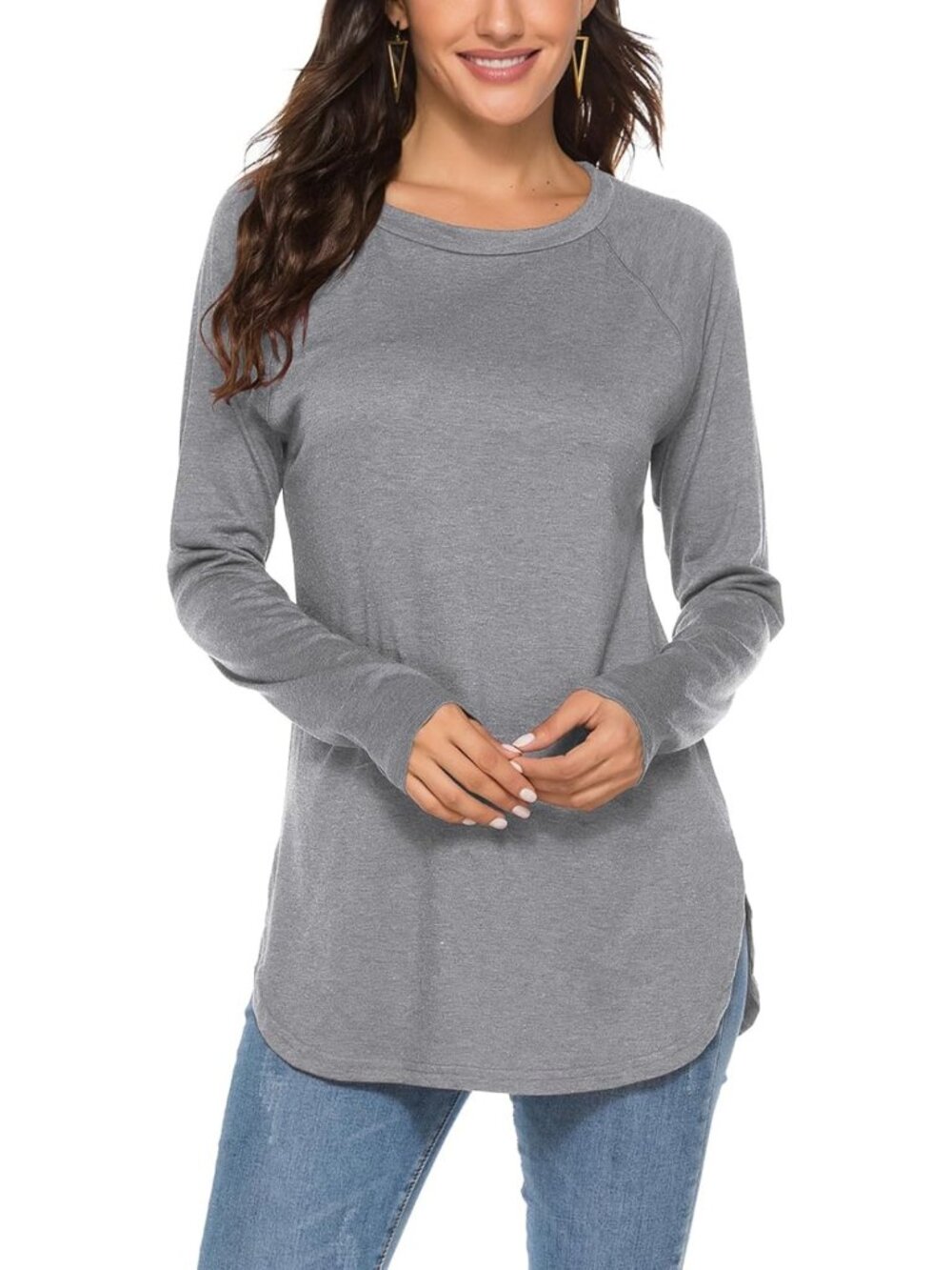 Casual Batwing Long Sleeve Tunic Top for Women - Basic Loose Fit Tee Shirt